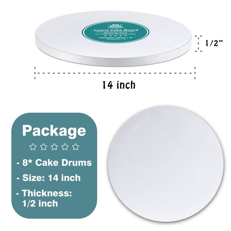 White Cake Drums Round 14 Inch Cake Boards with 1/2-Inch
