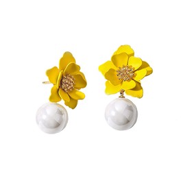 ANDANTINO 18K Gold Plated Women's Copper/Alloy Earring- with Various Style Ear Studs- Gift for Girls (Yellow Flower Ear Stud)