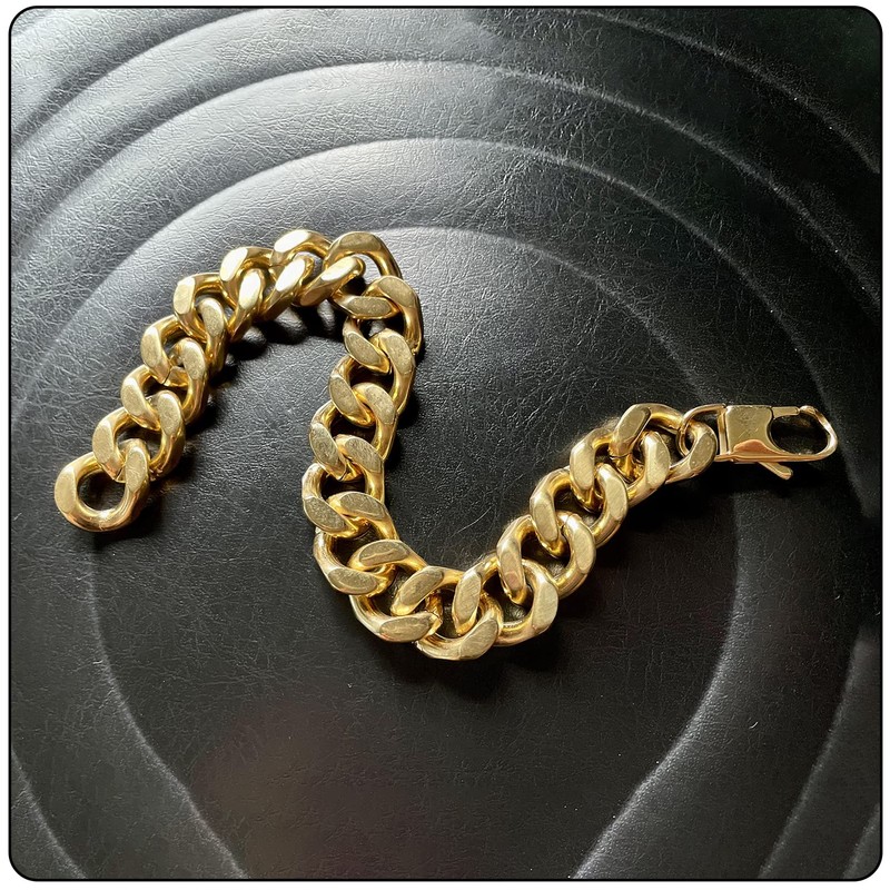 Fusamk Hip Hop Stainless Steel Bracelet Flat Link Bracelet Cuban