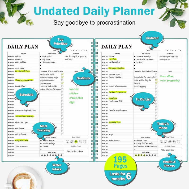 Planner Undated Daily Planner: To Do List Notebook Day Planner