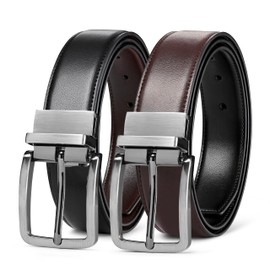 MILORDE Men’s Reversible Leather Belt for Casual Golf Dress Pants Shirts, Double Style - 2 Sides (Black/Brown - M906, 36)