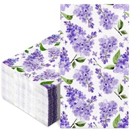 JarThenaAMCS 100Pcs Watercolor Floral Guest Napkins Purple Lilac Flower Disposable Napkins Dinner Hand Towel Paper Napkins For Bathroom Wedding Birthday Party Table Supplies