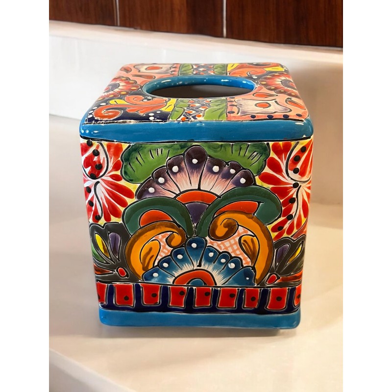 Handmade Talavera Square Tissue Holder – Vibrant Ceramic Tissue Box,
