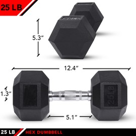 JFIT Rubber Hex Dumbbell, 25 LB, Single