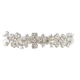 Sparkly Womens Crystal Rhinestone Diamante Wedding Bridal Birthday Party Evening Fine Hair Accessories Occasion Barrette Hairpin Grip French Metal Spring Clip Silver Tone Flowers Floral
