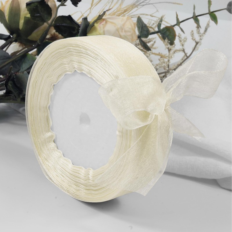 JaoZuyard Ivory White Organza Chiffon Ribbon 1 inch X 50