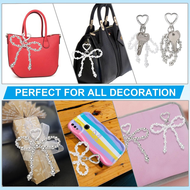 PATIKIL Pearl Bow Keychain, 2 Pcs Keychain Accessories with Heart