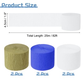 MECCANIXITY 6 Roll 492 ft Crepe Paper Streamers, Wedding Decoration Streamers Party Decoration for Wedding Valentine's Day Festival Backdrop, Blue,White,Gold