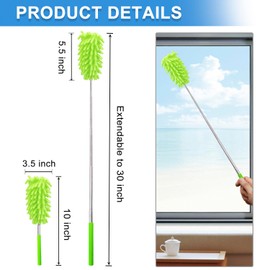 2 Pack Extendable Microfiber Feather Duster for Cleaning, Washable Dusters, Up to 30 Inch Reachable, Wet and Dry Use Cleaning Tools for Car, Ceiling Fan, Window, Furniture, Office