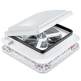 Hike Crew 11” RV Roof Vent Fan with Light – 12V Motorhome Fan w/ 3 Speed Intake & Exhaust – Manual Crank Lift & White Lid – Includes Screws & Garnish