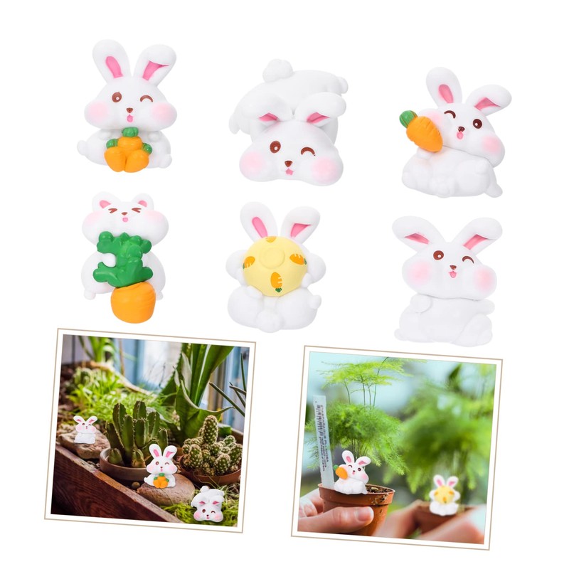 ABOOFAN 6Pcs Desktop Bunny Ornament Lovely Rabbit Figurines for Micro