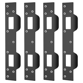 Blulu 4 Pcs Defender Door Strike Security Combination Strike Security Strike Plate for Use with 5-1/2" and 6" Hole Spacing on Deadbolt and Dead Latch, Steel Brass (Black)