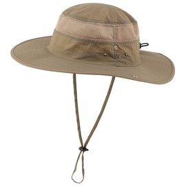 Connectile Unisex Outdoor Mesh Safari Hat, Solid, Wide Brim, UV Protection, Sun Protection, Fishing Cap, dark khaki