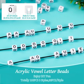 Craftdady 100Pcs 10mm Acrylic Vowels Letter Beads Cube Pony Beads White Large Hole European Beads A E I O U Alphabet Beads for Crafts Friendship Bracelets Jewelry Making Supplies