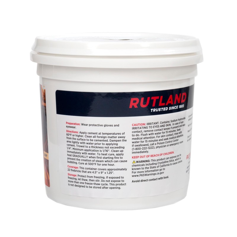 Rutland Refractory Cement 64 Oz - Fiber-Reinforced Pre-Mixed High Temperature