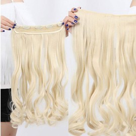24" Clip In Hair Extensions One Piece Curly 3/4 Full Head Hairpieces Wavy 5 Clips - Bleach Blonde(60cm-120g)