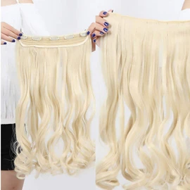 24" Clip In Hair Extensions One Piece Curly 3/4 Full Head Hairpieces Wavy 5 Clips - Bleach Blonde(60cm-120g)