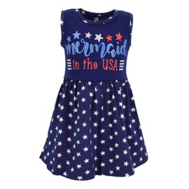 Unique Baby Vestido sin mangas para niñas de sirena en los Estados Unidos para el 4 de julio, Azul / Patchwork, 9 Años