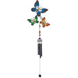 Wind Chime with Black Coated Gems Butterfly Hanging Garden Decoration