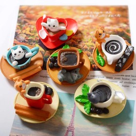 Cool Lemon Funny Cute Set of 6 3D Coffee Cats Strong Refrigerator Fridge Magnets Sticker, Kitchen Office Decoration for Whiteboard, Notes, Calendar, Notepad Gift for Kids Toddlers Adults Baby