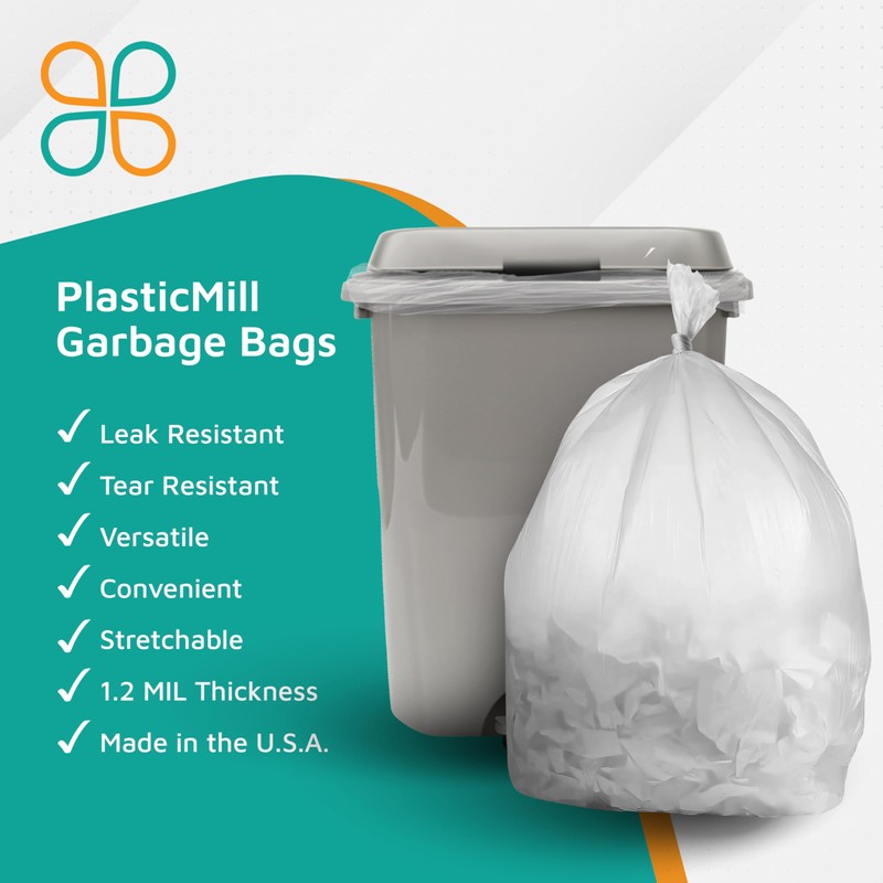 PlasticMill Heavy Duty Trash Bags - Clear Garbage Bags -