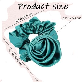 Flower Rose Hair Scrunchies for Women - 2 Pack Satin Silk Hair Ties, Soft Hair Accessories for Women Girls, Elegant Floral Hair Bands for Wedding, Party, Daily Use (Green)
