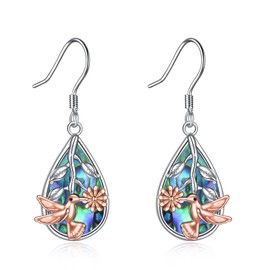YFN Colibri Earrings for Women, Sterling Silver, Daisy Teardrop Abalone Shell Jewellery, Christmas Gifts, Hypoallergenic, Sterling Silver, No Gemstone, Sterling Silver, No Gemstone