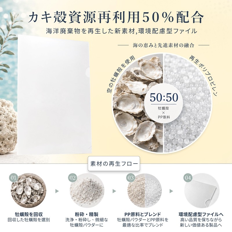 50% Oyster Shells x 50% Recycled Plastic Clear File