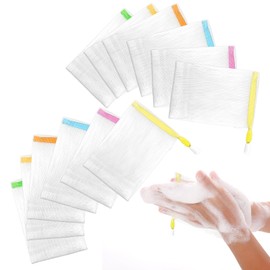 12PCS Assorted Colors Soap Bags for Shower, Handmade Bubble Mesh Soap Bag Exfoliating Soaps Saver Pouch Net Shampoo Bar Bag Sleeves with Drawstring Body Facial Cleaning Tool for Bath & Shower (12)