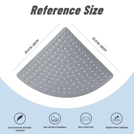 BWBIKE Non-Slip Corner Shower Mat 65 x 65 cm Bath Mat and Shower Floor Mats Indoor Outdoor Shower Bath Mats with Suction Cups and Drain Holes Shower Cubicle Mat, Grey