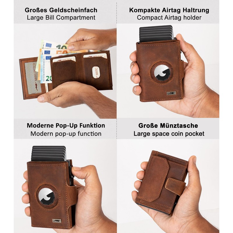 Marc Peter® Chicago Leather Push Air Slim Wallet, Airtag Wallet