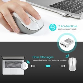 LeadsaiL Wireless Mouse, 2.4G Wireless Mouse Quiet with USB Receiver, 1600 DPI Optical Tracking, 4 Button Mice, for Left and Right Handed Users, Compatible with PC, Mac, Laptop, Windows - White