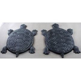 Set of 2 Iron Verdigris Garden Turtle Stepping Stone
