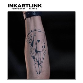 INKARTLINK Tattoo Tech, 2 Sheets Large Semi Permanent Tattoo, Adult Art Design Temporary Tattoos, Lasts 1-2 Weeks, Waterproof, Realistic Look, No Adhesive, No Reflection (Skeleton Poker Design)