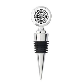 White FIRE DEPT w Black Maltese Cross (firefighter fireman) Metal Wine Bottle Stopper