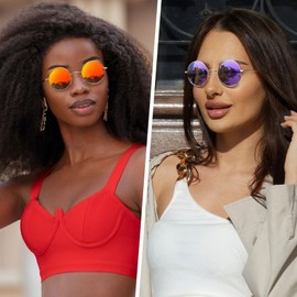 Joopin Small Round Sunglasses Circle Sun Glasses Polarized UV Protection Circular Mirrored Shades for Women Men Shady Rays (Red + Purple)