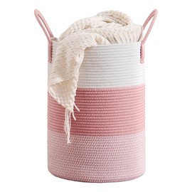 CLHMILY&Z 40L Laundry Basket Round Storage Rope Basket - 13x18 Inches - Pink Hamper in Bedreoom and Cute Storage Bin for Blankets, Toys, and Nursery Essentials