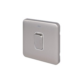 Schneider Electric Lisse Screwless Deco - Single Light Switch, Double Pole, with Neon Indicator, 50A, GGBL4011WSS, Stainless Steel with White Insert