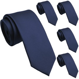 ZENXUS Solid Skinny Ties for Men, 2.5 inch Slim Deep Navy Ties Bulk for Wedding and Activities, 5-Pack