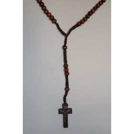 Brown Wood Bead Rosary Necklace - Jesus Crucifix Cross Rosery Rosaries I