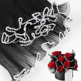 CCINEE 4.37 Yards Flower Wrapping Mesh Paper，Pearl Wrinkled Wavy Net Yarn Flower Wrapping Mesh Paper Korean Bouquet Wrapping Mesh for DIY Crafts Valentine's Day Wedding Florist Supplies (Black)