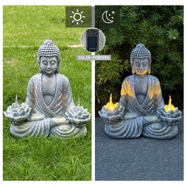 LCKFTY Buddha Statue for Home and Outdoor Decor Solar Powered Flickering LED,Garden Light Zen Meditation Spiritual Room Decor- Buddha Decor Outdoor-Ideas Gifts for Women, Mom