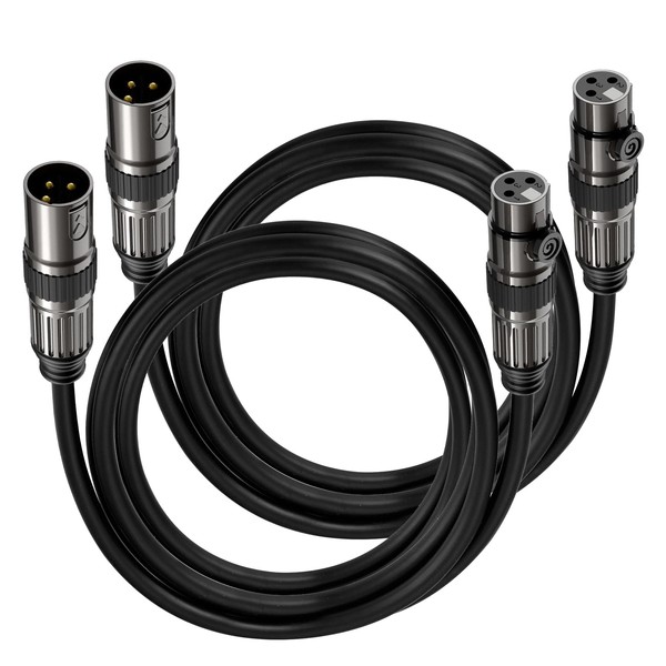 XLR Microphone Cables, 2 Pack 6 Feet Oxygen-Free Copper 3-Pin