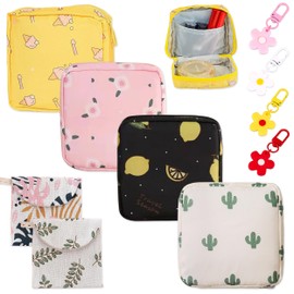 6 Pcs Sanitary Napkin Storage Bag, 2 Styles Reusable Period Bag with Charm, Sanitary Nursing Pads Storage Pouch with Zipper Napkin Pads Bags Makeup Pouch Small Coin Purse for Women