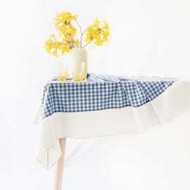 MONDAY MOOSE Gingham Checkered Farmhouse Rustic Picnic Style Decoration Rectangle Natural Stonewashed Cotton Tablecloth for Kitchen, Dining Room, Restaurant (60x86 inch, Blue/White)