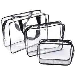Glamza 3-Piece PVC Clear Travel Bag Set, Black1 Units