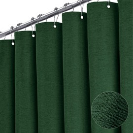 BTTN Extra Long Fabric Shower Curtain, 96 Inch Linen Textured Heavy Duty Cloth Shower Curtain Set with 12 Plastic Hook, Large Hotel Luxury Polyester Shower Curtain for Bathroom, 72x96, Emerald Green