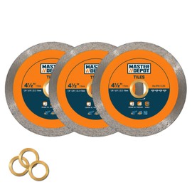 MASTER DEPOT 4-1/2" Continuous Rim Diamond Blade - Cleaner & Precise Cut for Ceramic and Granite Tiles - Wet/Dry Use - 4.5" x10mmx7/8-5/8" (3 Pack)