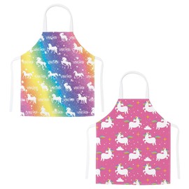 QIHUAN 2 Pieces Pony Printed Apron, Children'S Colorful Halter Neck Apron, Painted Anti-Stained Lace-Up Apron, Creative Cartoon Sleeveless Scarf, Kitchen Cooking Apron.
