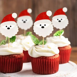 Keaziu Paquete de 20 adornos para cupcakes con diseño de cabeza de Papá Noel, palillos de dientes de Navidad, para decoración de tartas de Navidad, fiestas, suministros de Navidad